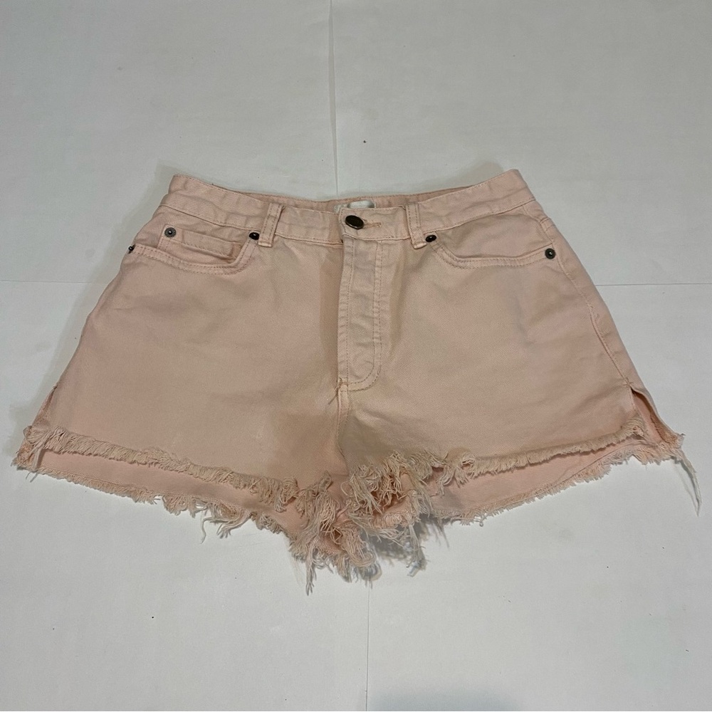 72. Amuse Society Pink Distressed Jean Shorts with Frayed Hem